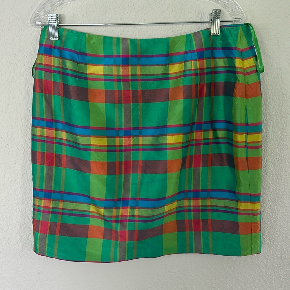 Silk plaid side zip skirt